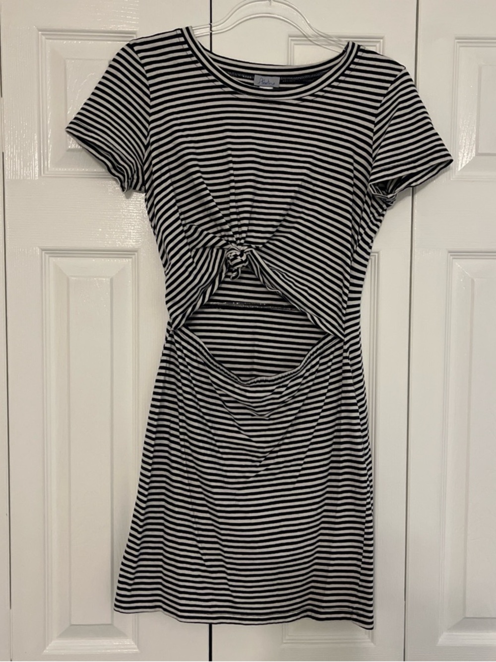 Abbeline Black & White Striped Knot-Front Mini Dress